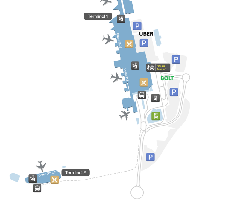 Uber and Bolt pickup points at Lisbon Airport